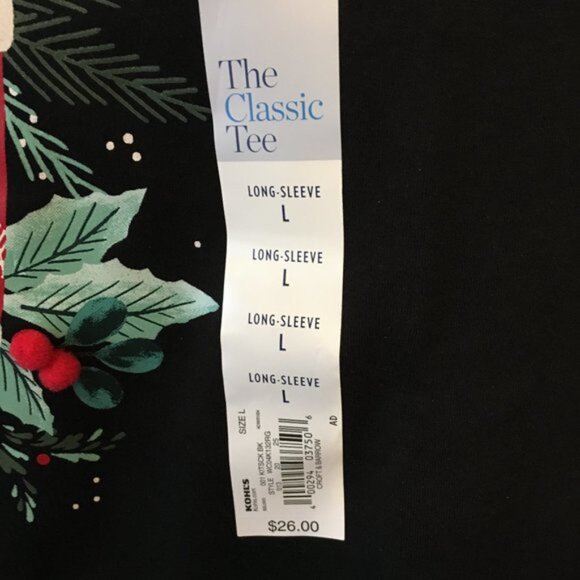 Womens Croft & Barrow Christmas Black Long Sleeve Kitty Cat Stocking Tee T-Shirt - Picture 3 of 5